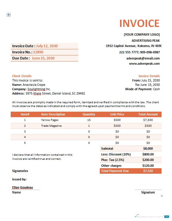 Download Advertising Company Invoice Template Photoshop template